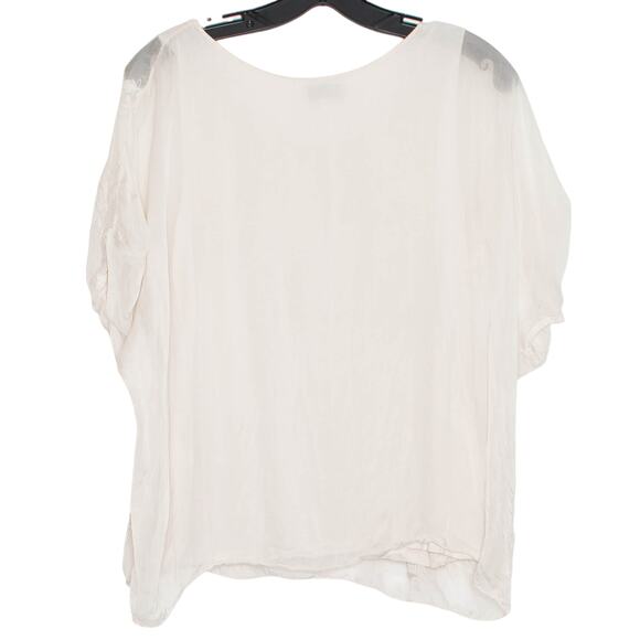 Angela Moda Top Silk Embroidered Floral Cottage Romantic Boho Italy Ivory Medium - Picture 2 of 8